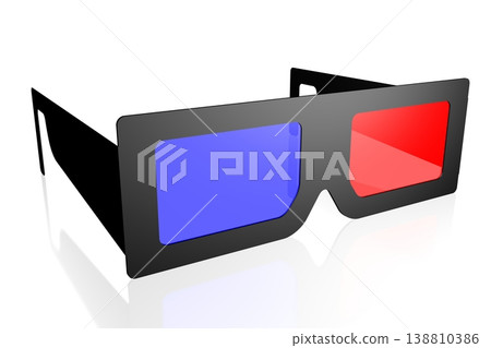 Retro red and blue cinema glasses - 3D illustration 138810386