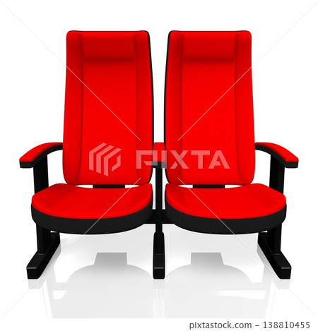 Two red cinema, movie theater seats isolated on white background - 3D illustration 138810455
