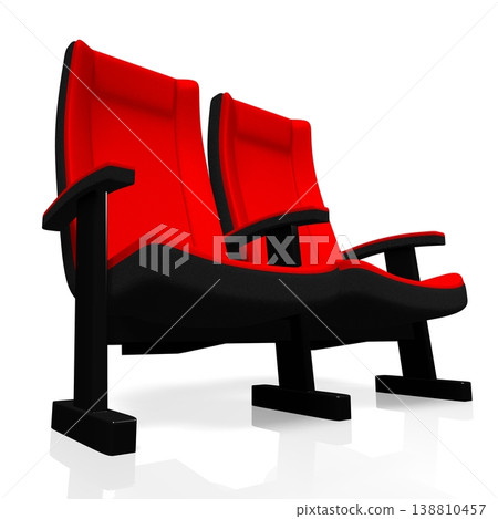 Two red cinema, movie theater seats isolated on white background - 3D illustration 138810457