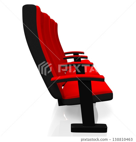 Three red cinema, movie theater seats isolated on white background - 3D illustration Three red cinema, movie theater seats isolated on white background - 3D illustration 138810463