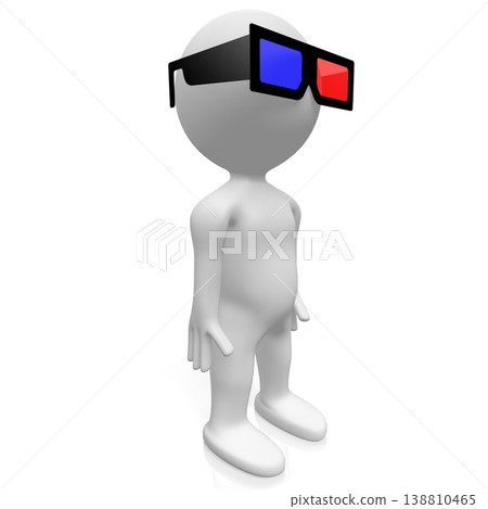 Cartoon character wearing red and blue cinema glasses - 3D illustration 138810465
