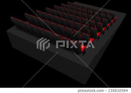 Red seats in cinema, movie theater - 3D illustration 138810564