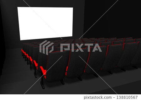 Seats and screen in cinema, movie theater - 3D illustration Seats and screen in cinema, movie theater - 3D illustration 138810567