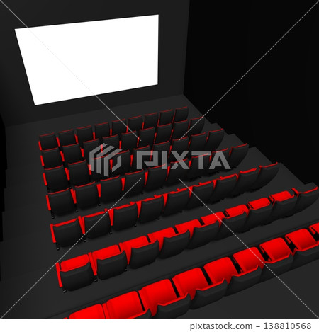 Seats and screen in cinema, movie theater - 3D illustration 138810568