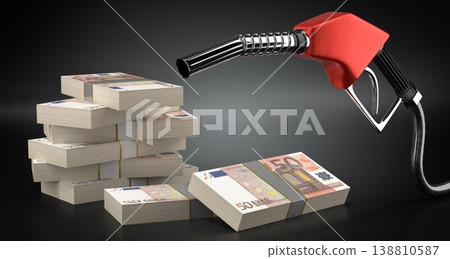 Fifty euro banknotes with red nozzle side view - 3d illustration 138810587