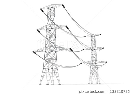 Electricity pylons on white background - 3D illustration Electricity pylons on white background - 3D illustration 138810725