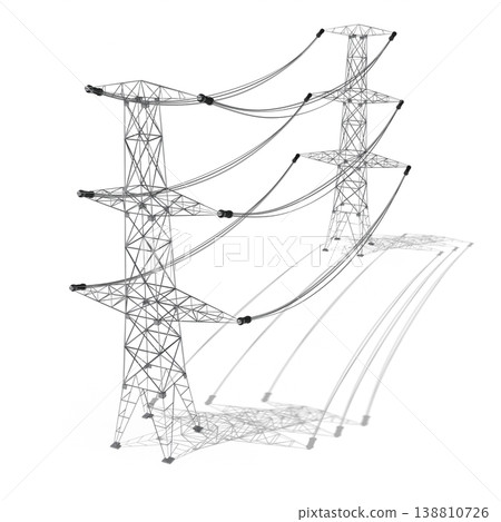Electricity pylons on white background - 3D illustration 138810726