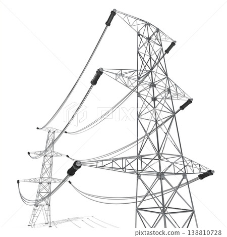 Electricity pylons on white background - 3D illustration 138810728