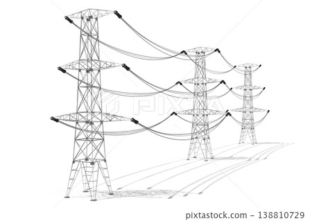 Electricity pylons on white background - 3D illustration 138810729
