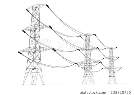 Electricity pylons on white background - 3D illustration 138810730