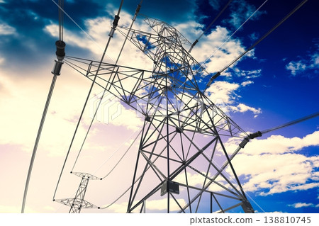 Electricity pylons and sky in background - 3D illustration Electricity pylons and sky in background - 3D illustration 138810745