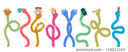 Long flexible hands holding different items Long flexible hands holding different items 138811164