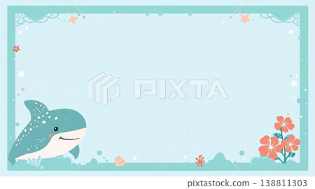 乾淨的背景，上面有鯨鯊和鮮花。 138811303