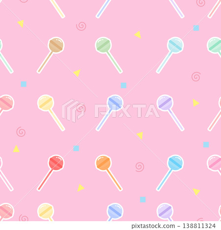 Seamless pastel lollipop candy pattern cute sweet dessert background for kids Seamless pastel lollipop candy pattern cute sweet dessert background for kids 138811324
