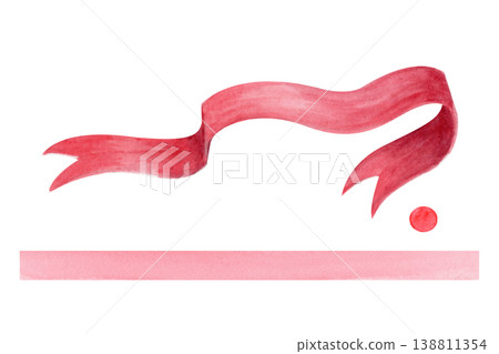 Watercolor red ribbon banner set with decorative elements, hand painted collection isolated on white background. Design kit for remembrance day, memorial, greeting cards, invitations, layouts 138811354