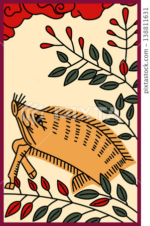 Hanafuda cards featuring bush clover and boar Hanafuda cards featuring bush clover and boar 138811631