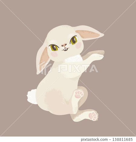Cute bunny lying and playing, hand drawn animal illustration, soft pastel colors Cute bunny lying and playing, hand drawn animal illustration, soft pastel colors 138811685