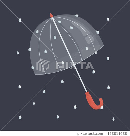 Umbrella with raindrops, hand drawn weather illustration, simple minimal design, dark background, vector 138811688