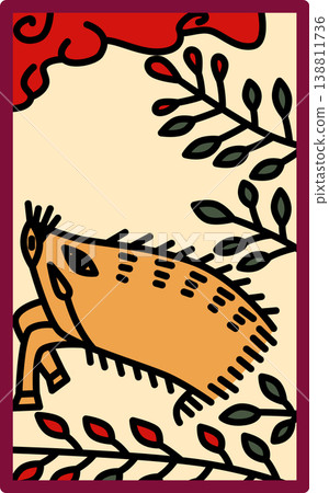 A simple Hanafuda card featuring a wild boar and bush clover. A simple Hanafuda card featuring a wild boar and bush clover. 138811736