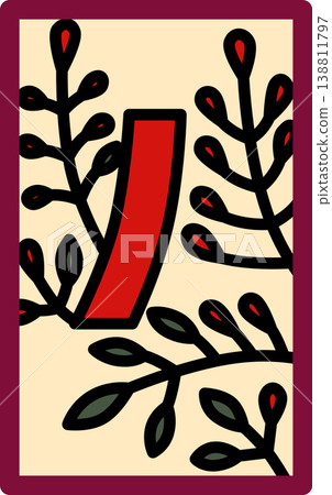 Mini Hanafuda cards featuring bush clover and red strips Mini Hanafuda cards featuring bush clover and red strips 138811797