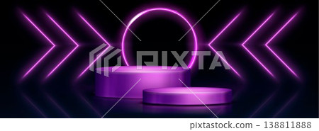 Casino podium with neon lights, game show stage Casino podium with neon lights, game show stage 138811888