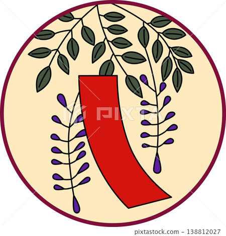 Circular Hanafuda cards featuring wisteria and red strips Circular Hanafuda cards featuring wisteria and red strips 138812027