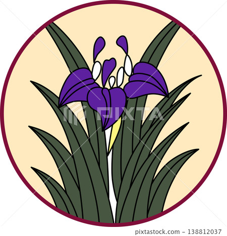Circular Hanafuda cards featuring irises and dregs Circular Hanafuda cards featuring irises and dregs 138812037