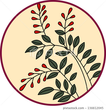 A circular Hanafuda card featuring bush clover and dregs. A circular Hanafuda card featuring bush clover and dregs. 138812045