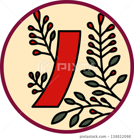 A circular Hanafuda card featuring bush clover and red strips. A circular Hanafuda card featuring bush clover and red strips. 138812098