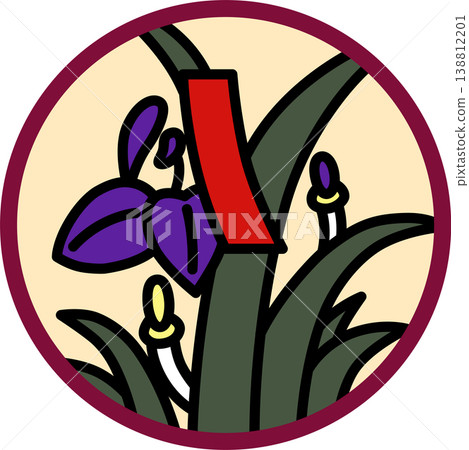 圓形花札牌,飾以鳶尾花和紅色條紋 圓形花札牌,飾以鳶尾花和紅色條紋 138812201