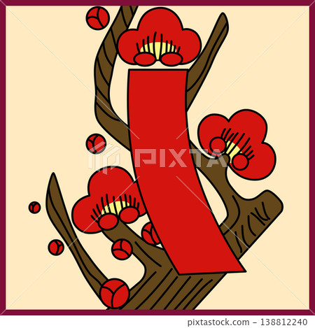 Plum blossom and red striped square Hanafuda cards Plum blossom and red striped square Hanafuda cards 138812240