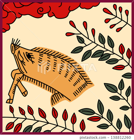 Square Hanafuda cards featuring bush clover and a boar. Square Hanafuda cards featuring bush clover and a boar. 138812260