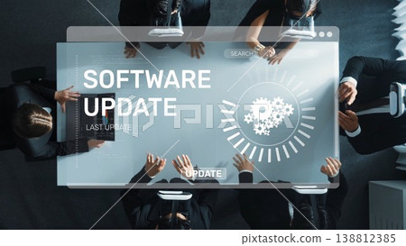 Team Collaboration on Software Update Project with Virtual Reality Technology in Modern Office Setting. Raster Team Collaboration on Software Update Project with Virtual Reality Technology in Modern Office Setting. Raster 138812385