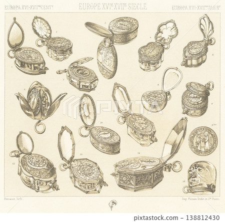 Illustration of a clock from early modern Europe Illustration of a clock from early modern Europe 138812430
