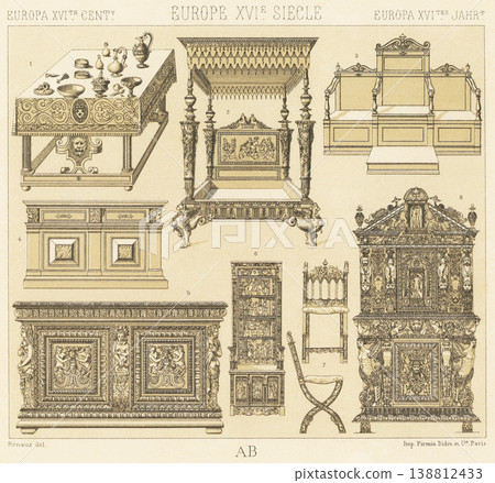 Illustrations of furniture from early modern Europe 138812433