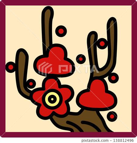 Square Hanafuda cards featuring plum blossoms and dregs. Square Hanafuda cards featuring plum blossoms and dregs. 138812496