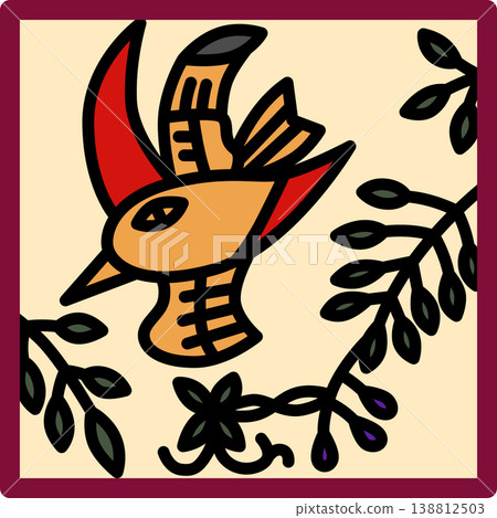 Square Hanafuda cards featuring wisteria and cuckoo Square Hanafuda cards featuring wisteria and cuckoo 138812503