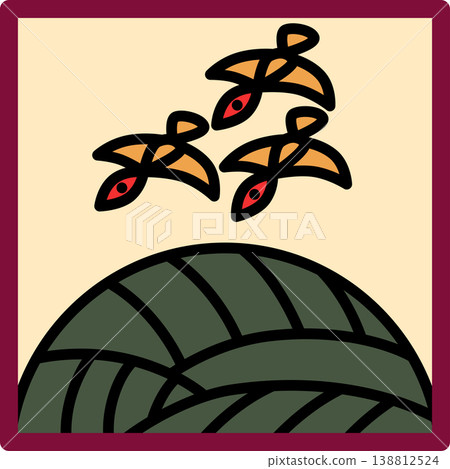 Square Hanafuda cards featuring pampas grass and geese Square Hanafuda cards featuring pampas grass and geese 138812524