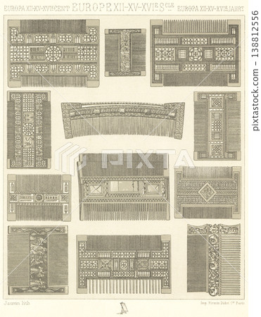 文藝復興時期歐洲中世紀梳子的插圖。 138812556