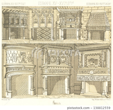 Illustration of a Renaissance fireplace Illustration of a Renaissance fireplace 138812559