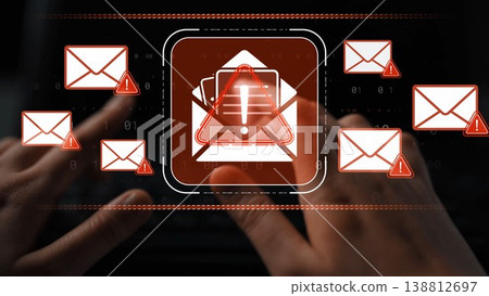 Visual representation of cybersecurity threats focused on emails, highlighting the importance of digital safety in communication through alerts and warning signs. Sigmoid Visual representation of cybersecurity threats focused on emails, highlighting the importance of digital safety in communication through alerts and warning signs. Sigmoid 138812697