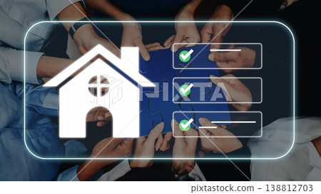 Collaborative Teamwork Concept with House Symbol Representing Home and Checklist for Building Projects and Team Tasks in Modern Business Environment Gluon Collaborative Teamwork Concept with House Symbol Representing Home and Checklist for Building Projects and Team Tasks in Modern Business Environment Gluon 138812703