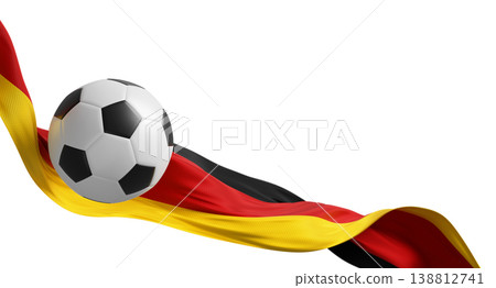 Soccer ball with waving german flag on white background with copy space Germany world football event concept banner 3D render Soccer ball with waving german flag on white background with copy space Germany world football event concept banner 3D render 138812741
