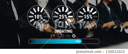 Business Meeting with Loading Indicators Visualizing Progress and Updates in a Corporate Environment with Diverse Professionals Trope Business Meeting with Loading Indicators Visualizing Progress and Updates in a Corporate Environment with Diverse Professionals Trope 138812822