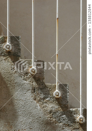 Weathered Concrete Stairs with Metal Railing Weathered Concrete Stairs with Metal Railing 138812844