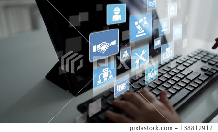 Mechanized industry automation with robotic arms, gears and production line icons Funnel Mechanized industry automation with robotic arms, gears and production line icons Funnel 138812912