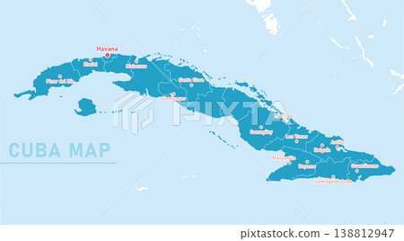 Cuban Administrative Divisions Map Illustration (Major Cities) 138812947