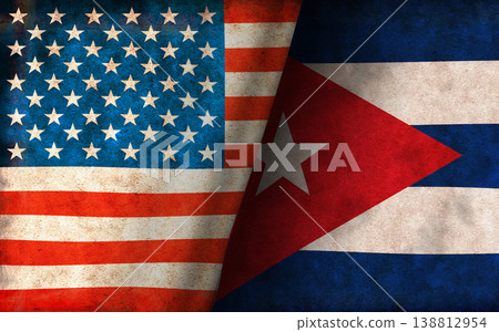 美國和古巴國旗的插圖（政治、衝突、緊張局勢）/污漬 138812954
