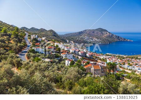 Aerial panoramic view of Kalkan, Turkey. Summer landscape Aerial panoramic view of Kalkan, Turkey. Summer landscape 138813025