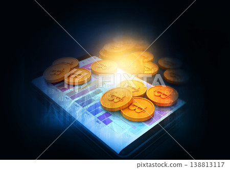 Bitcoin on digital background 138813117